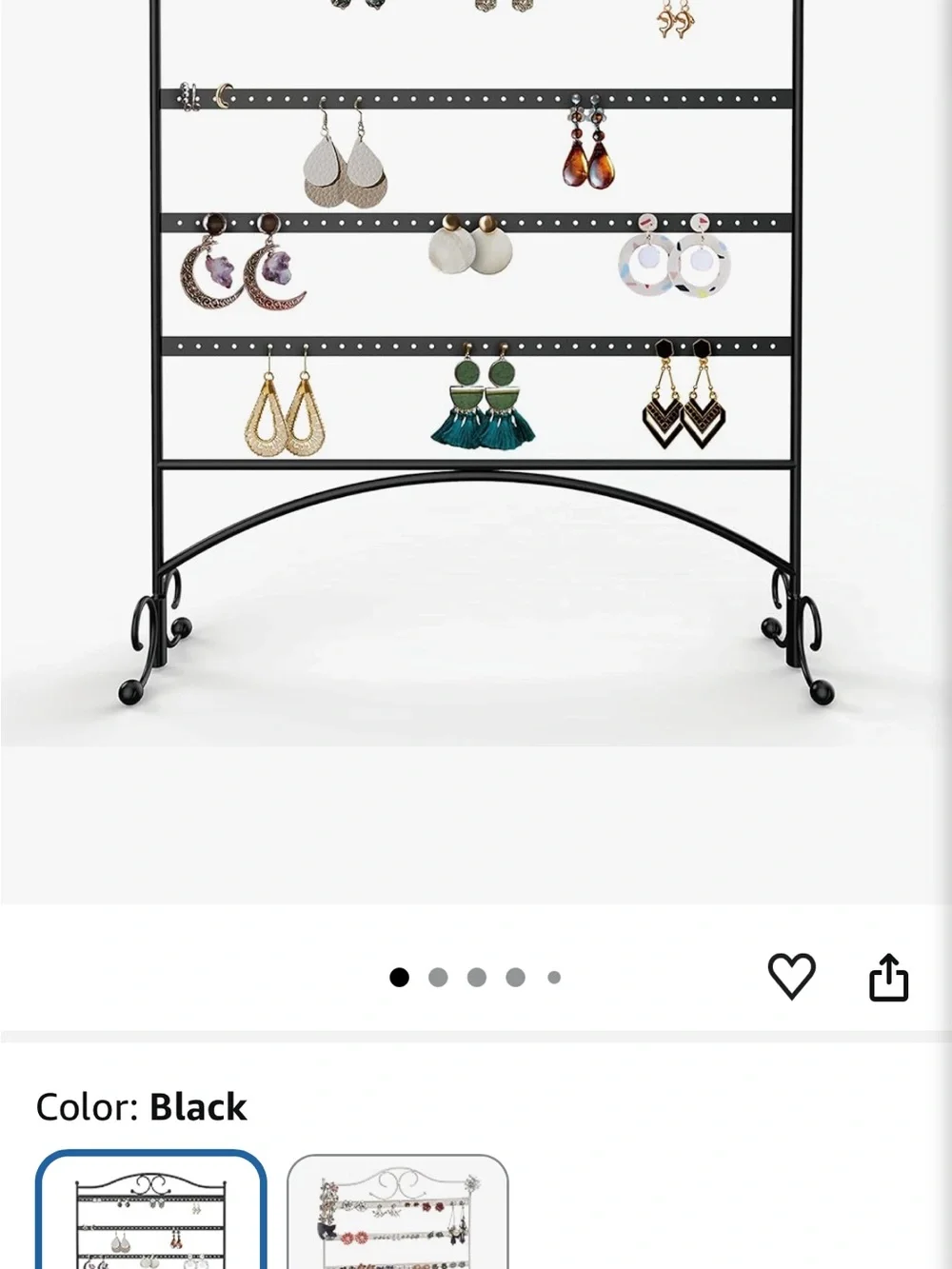 Wrought Iron and Glass Jewelry Earring Holder - Black